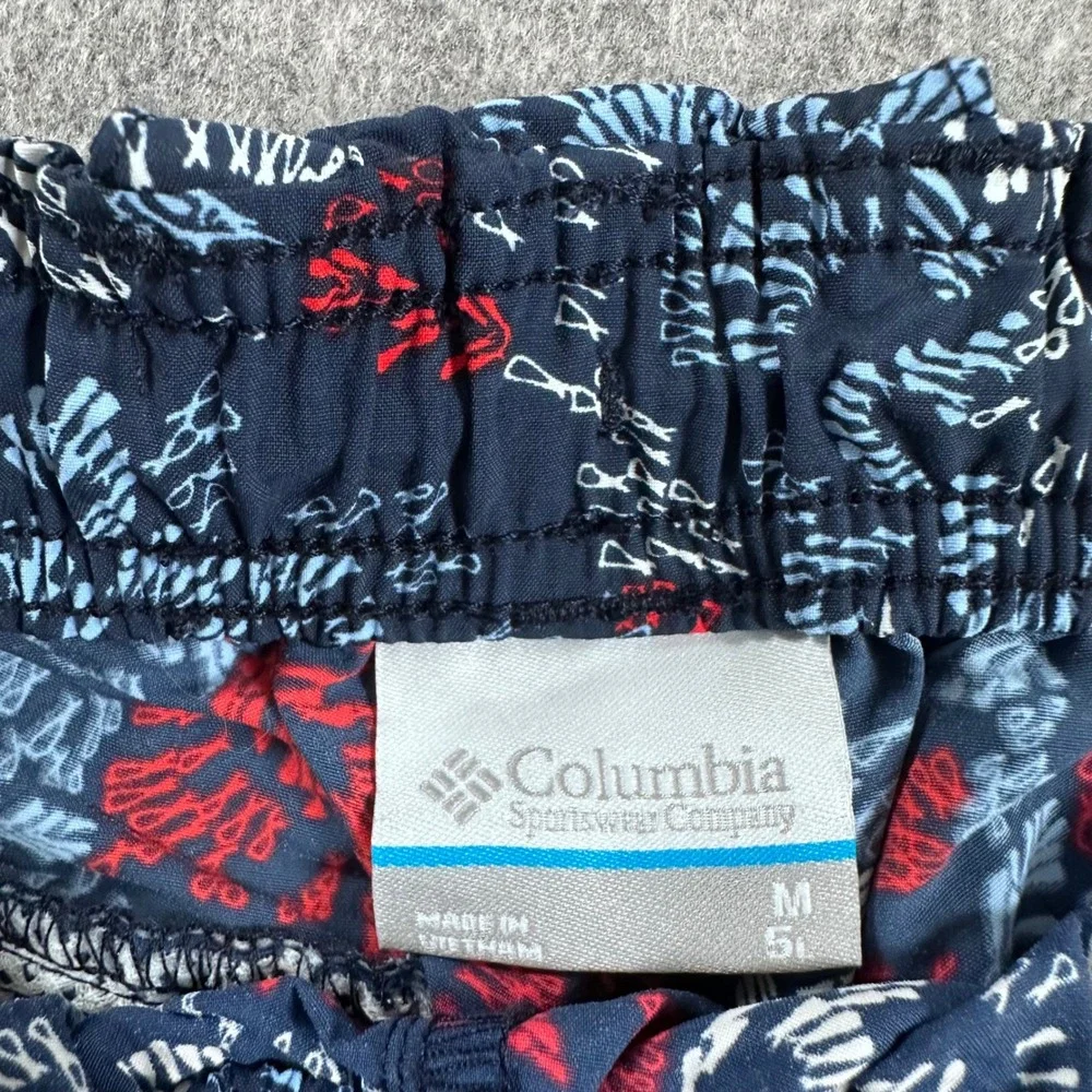 Columbia PFG Mens Medium Navy Blue Red Floral Fish Print 5 Inch Inseam Shorts
